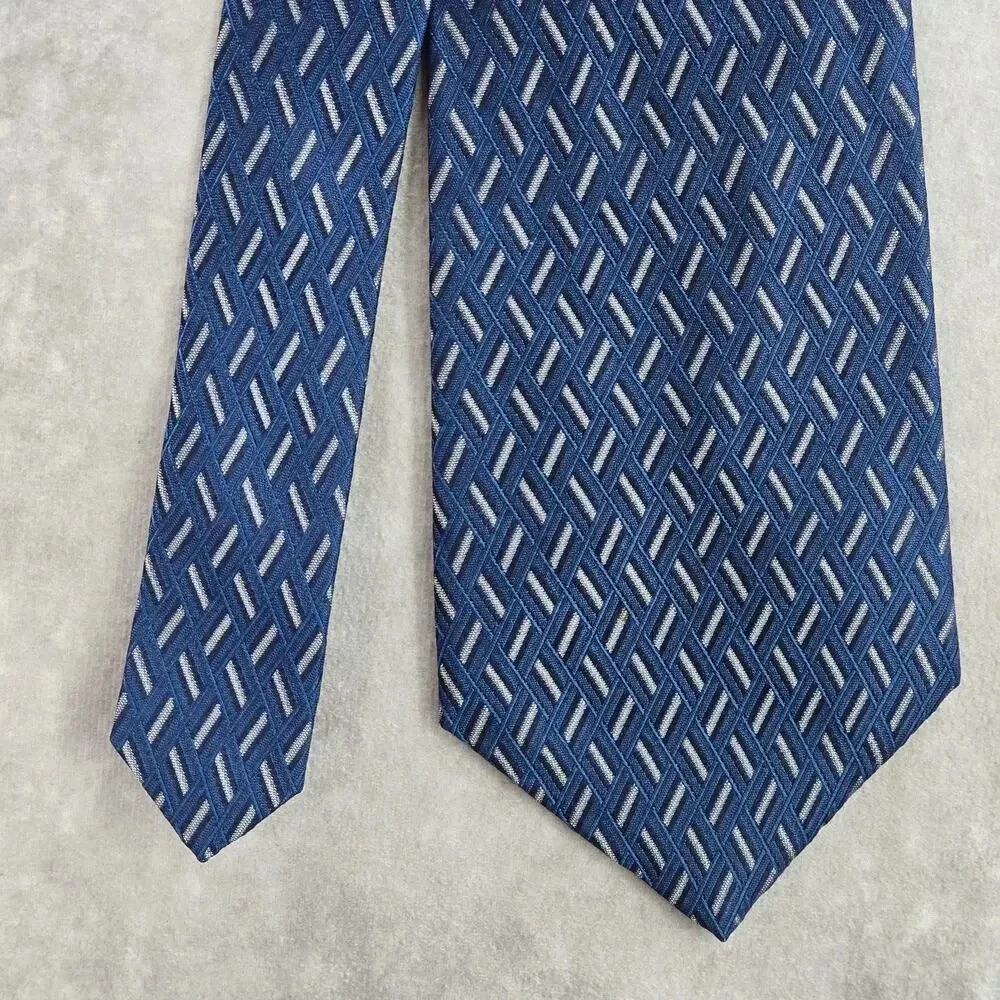 Nubio Blue Silver Diamond Stripe‎ Geometric Silk Executive Neck Tie Men's